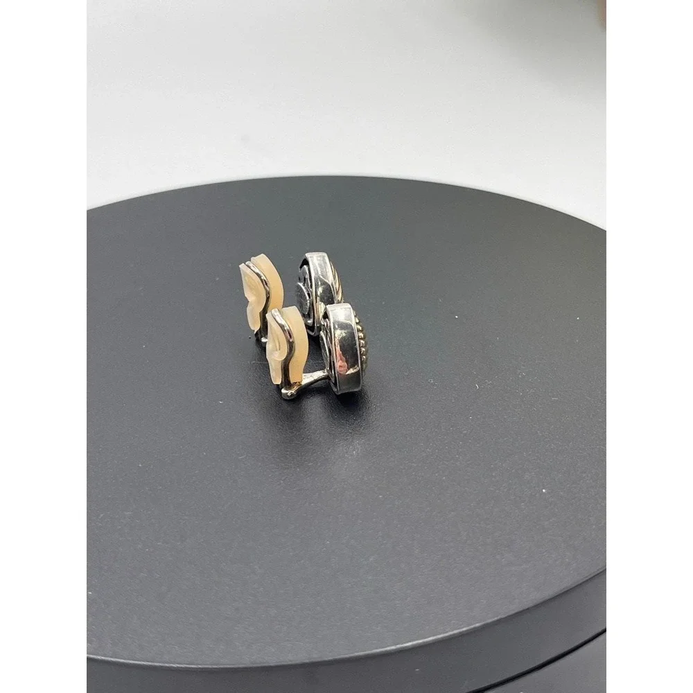 Alisa Italian Designer Sterling .925 & 18K Gold Ribbed Triangle Clip-On Earrings